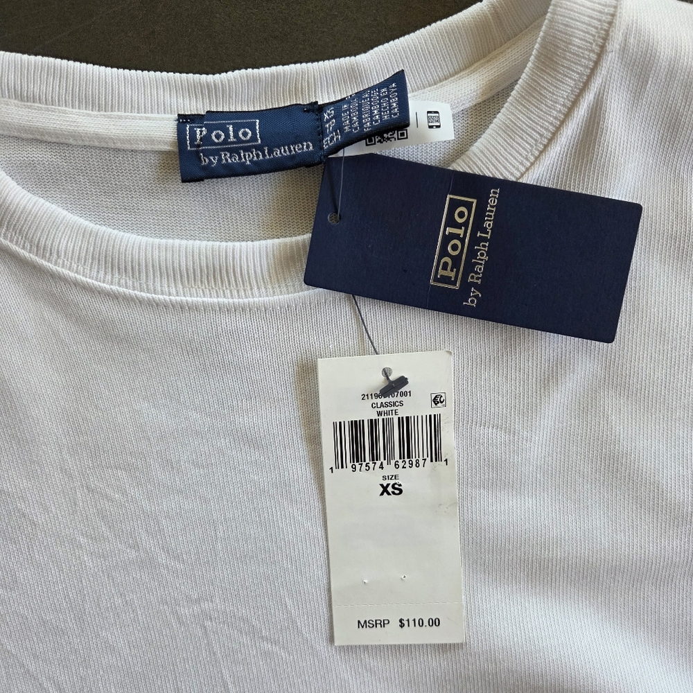 Polo Ralph Lauren White Jersey Crop Long Sleeve T-shirt Size XS NWT $110 - Picture 7 of 12